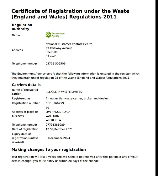 Rubbish clearance Watford All clear waste ltd Junk disposal